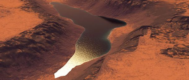 Lac d'eau douce sur la planète Mars